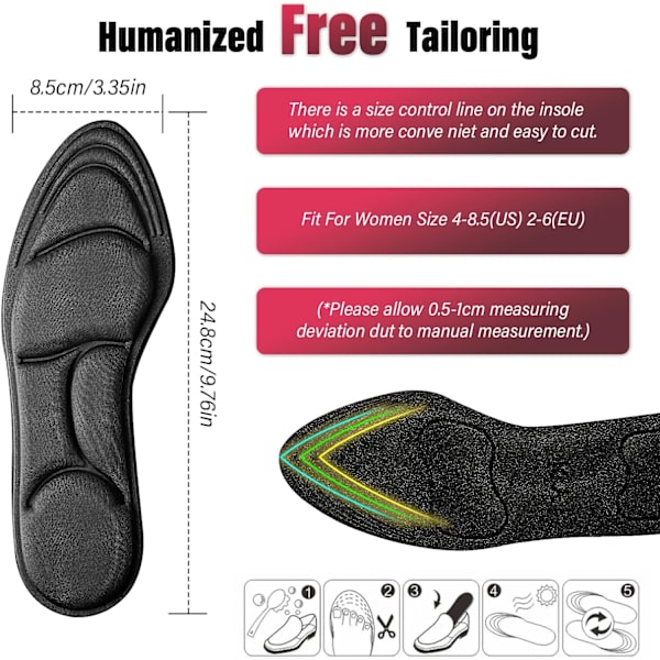 2 par (rosa 30-40m) minnesskumstöd för fotsulor för fasciit inläggssulor stövlar klackar smärtlindring hallux valgus fötter