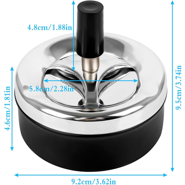 3 stk. lukket askebeger med svingfunksjon, vindaskebeger med lokk, luktfritt askebeger, roterende askebeger, vindaskebeger med lokk for innendørs og utendørs bruk