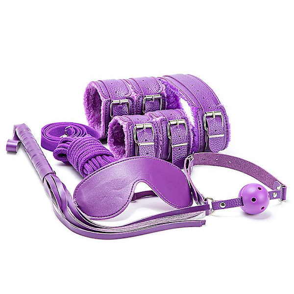 7 st/set Läder Bodaged Kit Adlt Explay Hndcffs/whps/ball Gg/rep/collr Bdm Purple