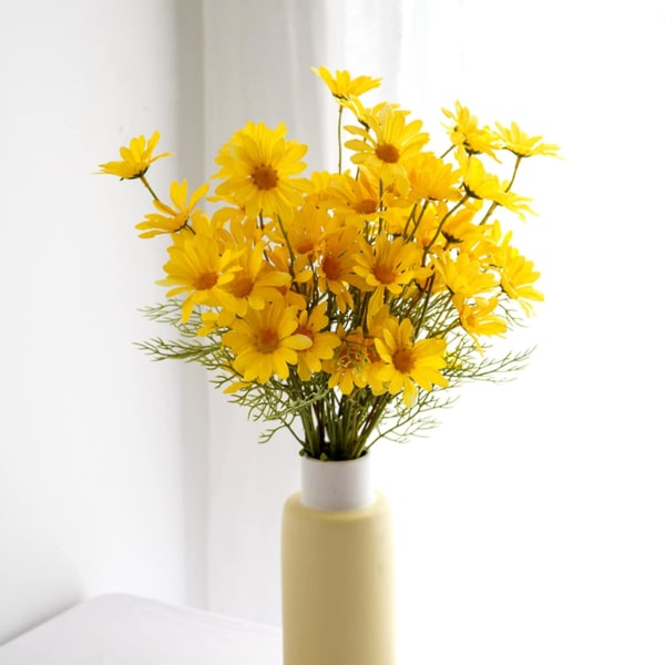 10 buketter konstgjorda prästkragar med hög UV-beständighet utomhus falska vilda blommor med stjälkar konstgjorda gröna buskar växter arrangemang Yellow