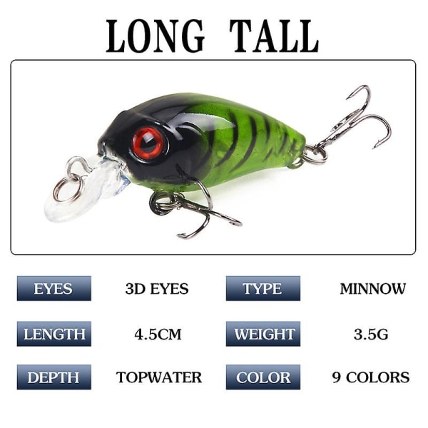 Fishing Lure, 2 Pcs Plastic Hard Bait Fishing Hooks 3d Artificial Fish Lures, Wobbler Artificial Bait Lures 4.5cm