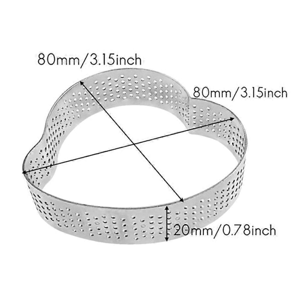 5-pakning Hjerte Tertering, Perforert Bakering, Konditorring, Kakeformringer i Rustfritt Stål, Bakeringsring