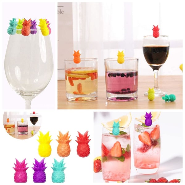 12 st vinglas berlocker, 6 färger ananas glasidentifierare, silikon ananas dryckesmarkörer för fest
