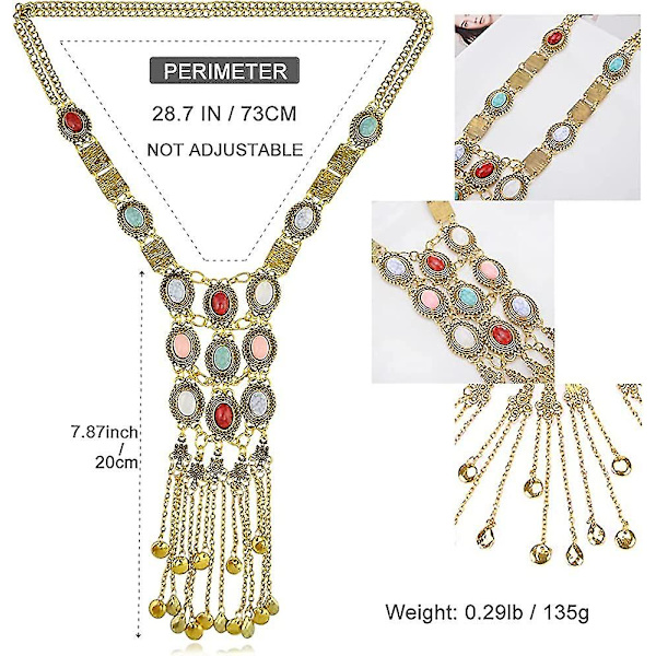 Kvinners Vintage Boho Statement Turkis Halskjede Etnisk Tribal Lang Perlet Smykker