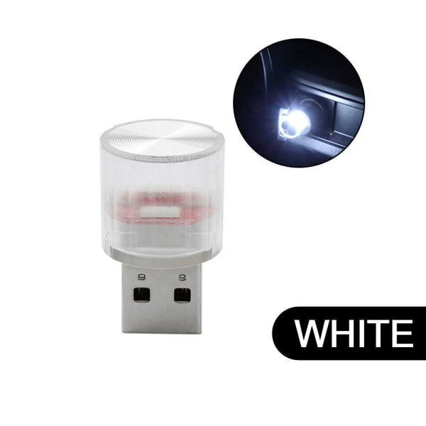 1x Mini Lampe Pære Tilbehør USB LED Bil Interiør Neon Atmosfære Ambient Light, Hvit