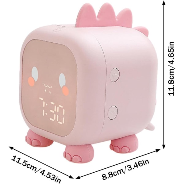 Børnevækkeur Dinosaur Digitalt Vækkeur med Snooze-funktion, Soveværelsesnattelys, Børns Digitale Ur Søvntræner Pink