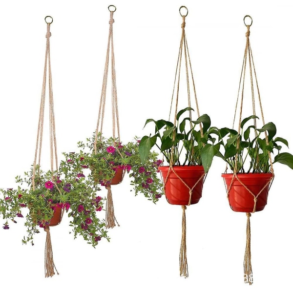 5 stk Plantehenger Blomsterplantholder Henge Naturvev Hamptau Nett Blomsterpotte Hengekurv Nettpose-105cm