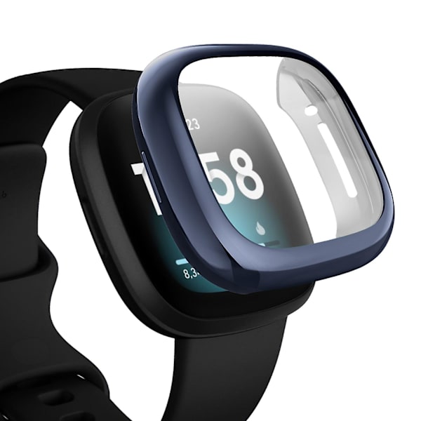 Kompatibel med Fitbit Sense/versa 3 skärmskydd Tpu pläterad full täckning skärmskydd stötfångare fodral Ink blue