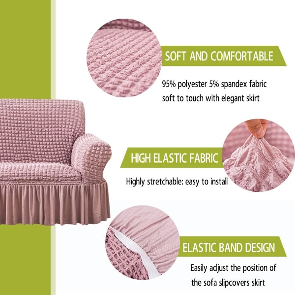Strækbar sofaovertræk Sofaovertræk Vaskbart møbelbeskyttelse Sofa Sofa sengbetræk med elastisk bund og skørt til børn kæledyr Pink, Medium