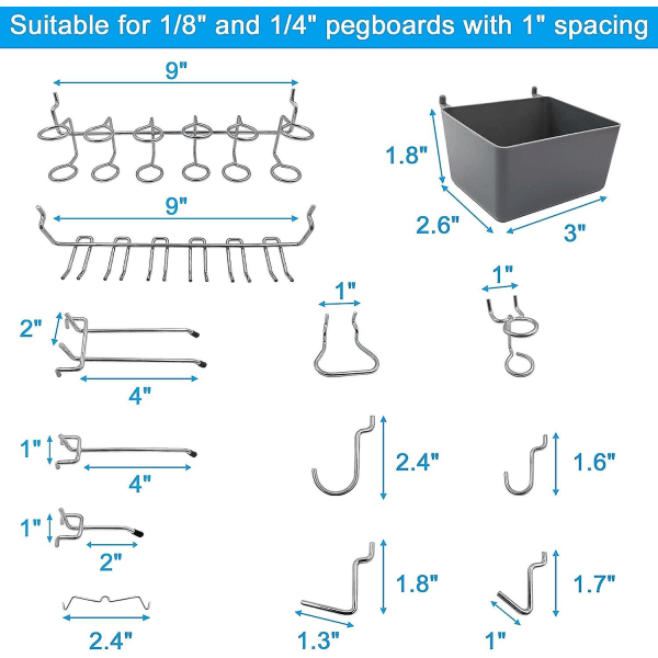 80 stk verktøyhullveggkroker med plastboks for tang, hammer