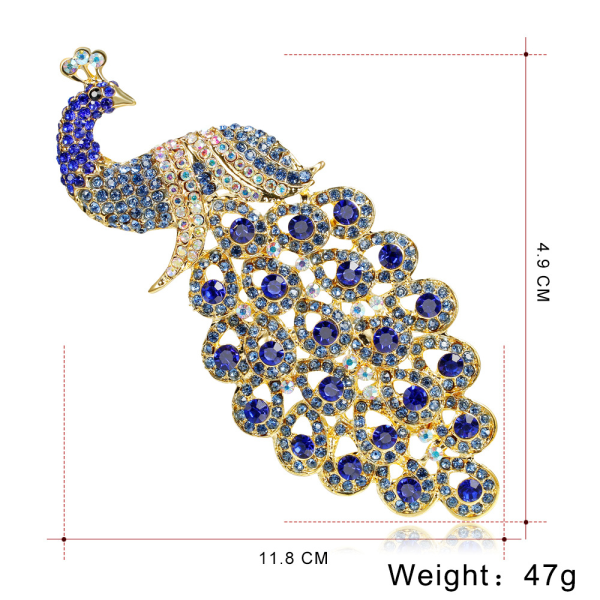 Ekstra stor størrelse kongeblå krystall rhinestone påfugl brosje populære smykker pin tilbehør dyrebrosje