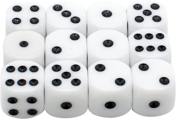 12 terninger for spill som spiller terninger hvit plast 14 mm