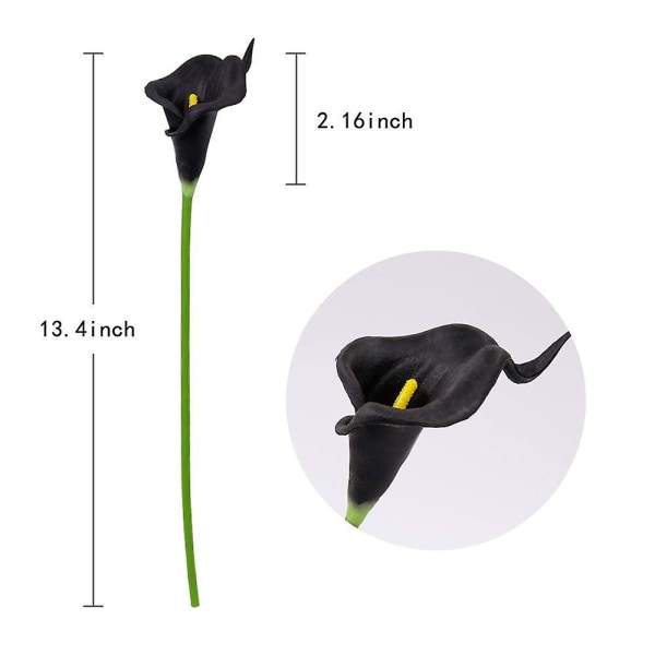 20 stk kunstige blomster falske calla lily blomst ekte touch bukett for hjem hage kontor fest bryllup dekorasjon Black