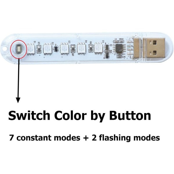 USB-lys, natlys-stik, lille LED-lysbjælke, med 5 lampeperler, til strømstik/bærbar kraftstation, 8 stk. pakke flerfarvet