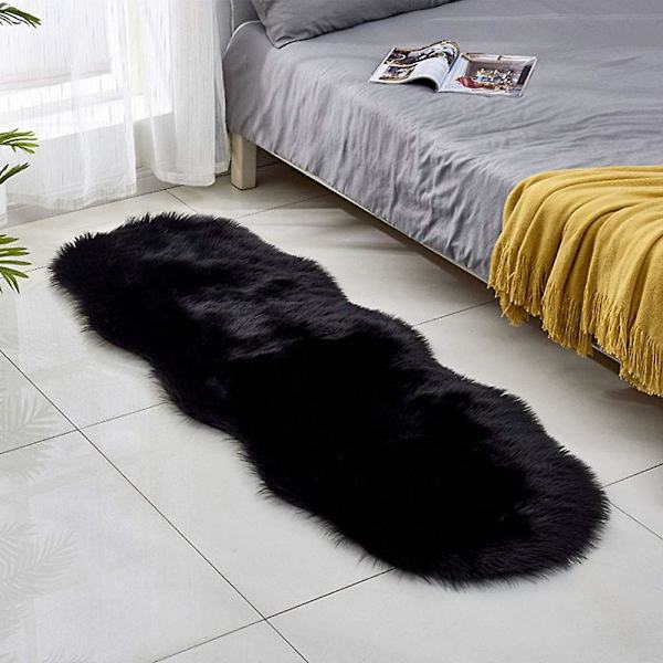 Konstgjord pälsmatta - lurvig fårskinn fluffig matta konstmattor chic golvmatta sovrum vardagsrumsdekor Black