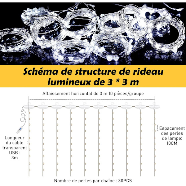 3m x 3m gardinlampor - 300 LED USB gardinlampor