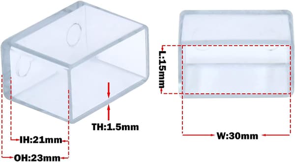12-pack rektangulära PVC-anti-scratch stolsbensöverdrag för möbelben 15 x 30 mm (1,5 x 3,0 cm) transparenta