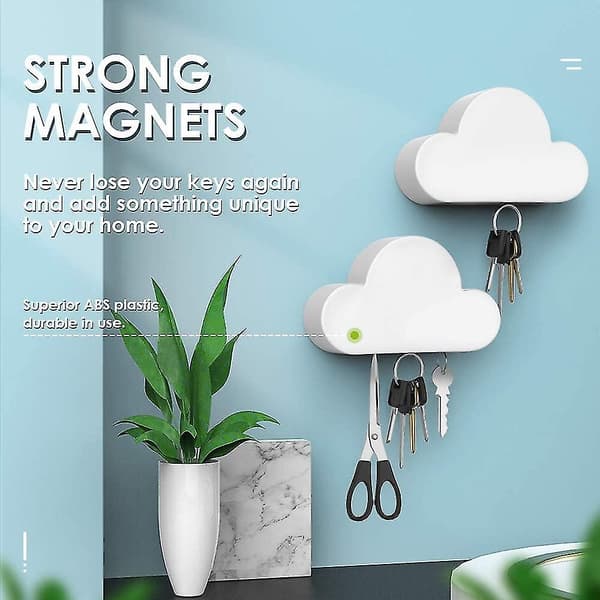 Magnetisk nøgleholder, 2-pak skyformede holdere til nøgleorganisering, vægmonteret