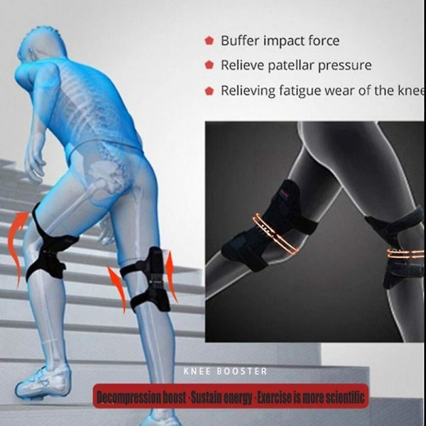 Power Knæstøtte Brace Spring Knæstøtte, 1 par Patella Booster Spring Knæstøtte Support Til Vandreture Sport