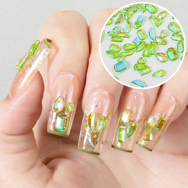 100 st 3D Nagelkonst Aurora Strass Set Ab Platt Baksida Strass Nagel Aurora Diamant Regnbåge Kristall Ädelsten Nageldekorationer Green