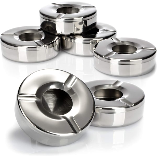 6x Stainless steel ashtrays - Wind ashtray with removable lid to protect against fly ash - Ø 12 cm (6 pieces - stainless steel)