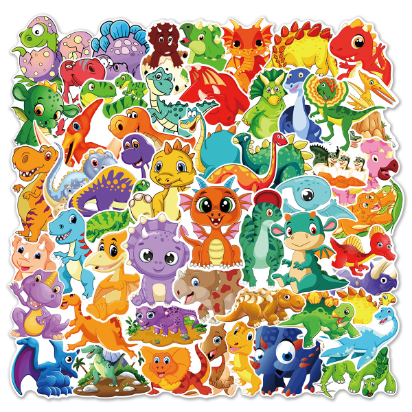 Cute Dinosaur Doodle Stickers (60 Pack) - Kids Craft Supplies, Waterproof Non-Repeatable