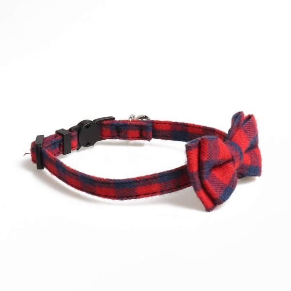 2pcs Bow Tie And Classic Plaid Cat Collar With Bell Adjustable Collar For Cat - Red &amp; Pink