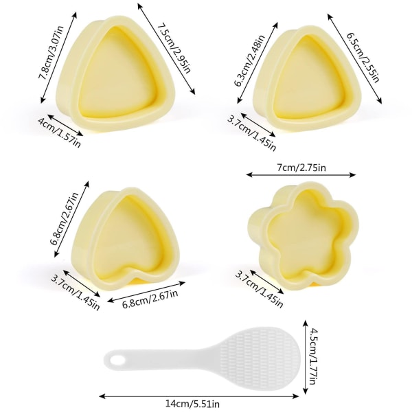 Sushi-muotti, 4-osainen Onigiri-muottisarja, riisipallomuotti riisilusikalla, Onigiri-valmistaja, suuri riisinmuotoilijalle, Bento Diy -työkalu