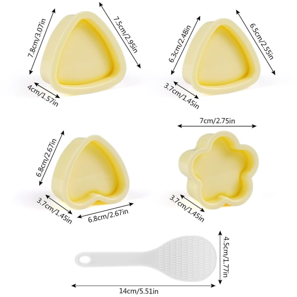 Sushiform, 4-delad Onigiriformset, Rismjölform med rissked, Onigiritillverkare, Stor för risformare, Bento Diy-verktyg