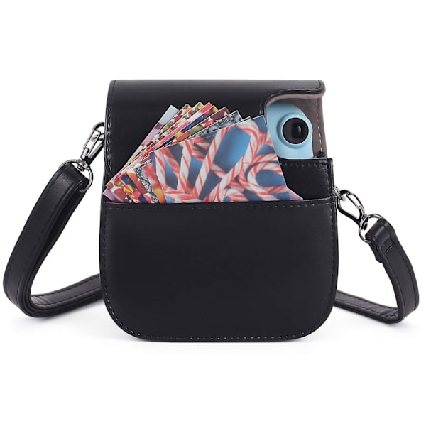 Välitön kamerasuojakotelo, yhteensopiva Instax Mini 11:n kanssa, pehmeä PU-nahkainen laukku taskulla Black
