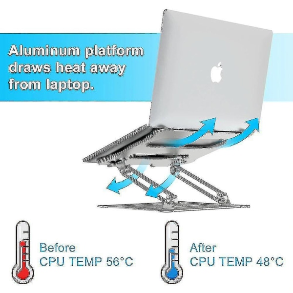 Justerbar Laptop Stativ i Aluminiumlegering, Foldbar og Bærbar til Notebook Macbook Computer Bracket, Sort