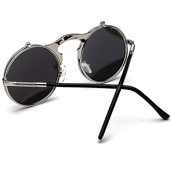 Miesten Unisex Aurinkolasit Käännettävät Linssit Pyöreät Silmälasit Silver Frame Green Lenses