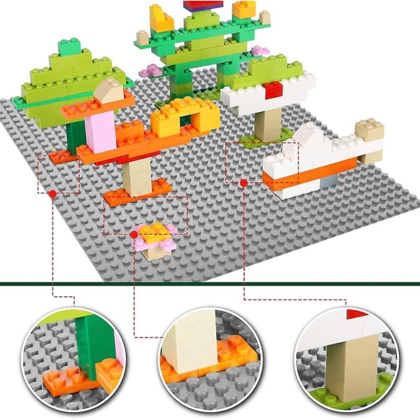 2 stk. Klassiske bundplader Byggeplader til byggeklodser 25,5x25,5cm Grå Grey