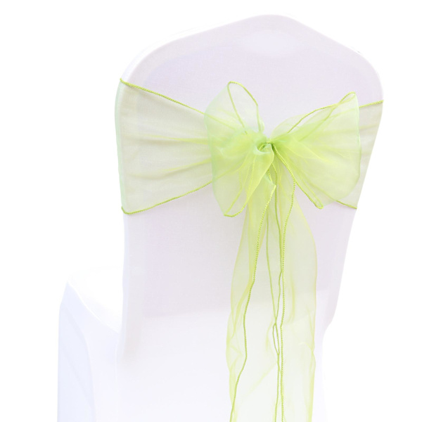 25 st Sorganza stolsöverdrag Tulle rosetter Sash Tie Ribbon Bröllopsfest Grass green