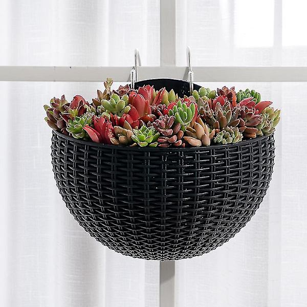 Imitation Rattan Vägg Hängande, Halvcirkelformad Blomkruka Hängande Utan Perforering, Hydroponisk Blomkruka (vit, Stor)