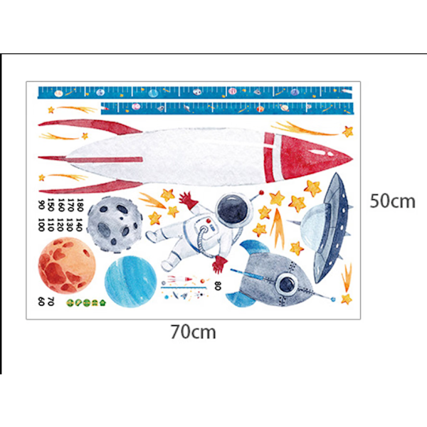 Raket Väggdekaler Planeter Höjdmätning Diagram Väggdekal Rymd Väggdekoration Baby Boy Sovrum Vardagsrum