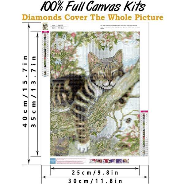 Diamantmålning Katt Set, Sovande Katt Diamantkonst Set, Rund Diamant Trä Måla Present, Väggdekoration 12x16\"
