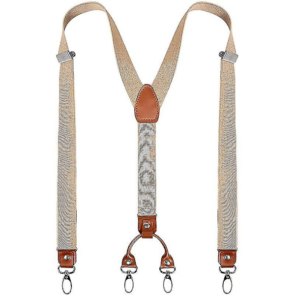 Herrar 4 Metallklämma Elastiska Bredhängslen Både Casual Och Formella Beige