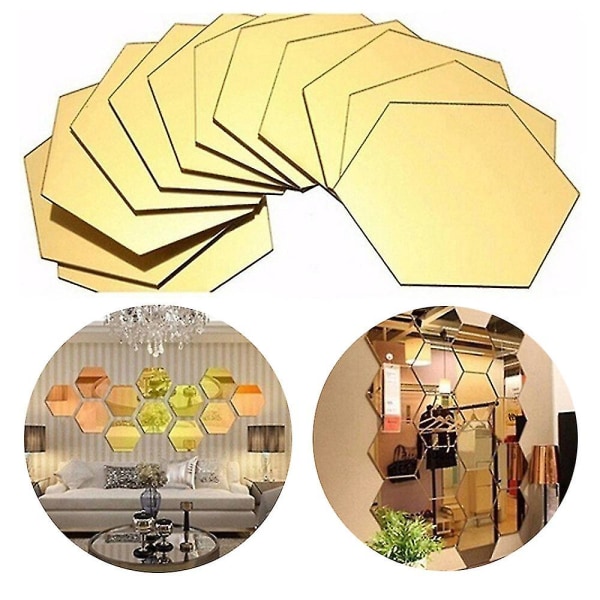 12 pieces of silver mirror wall stickers geometric hexagon mirror wall stickers 80*70*40 mm