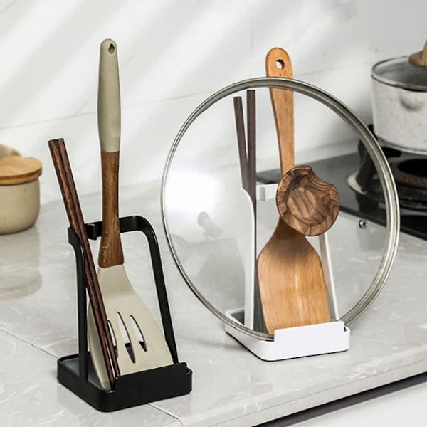 Gryde- og skeholder i stål - Multifunktionel bakke til grydelåg, kogegrej, spatel, skærebræt osv. Black