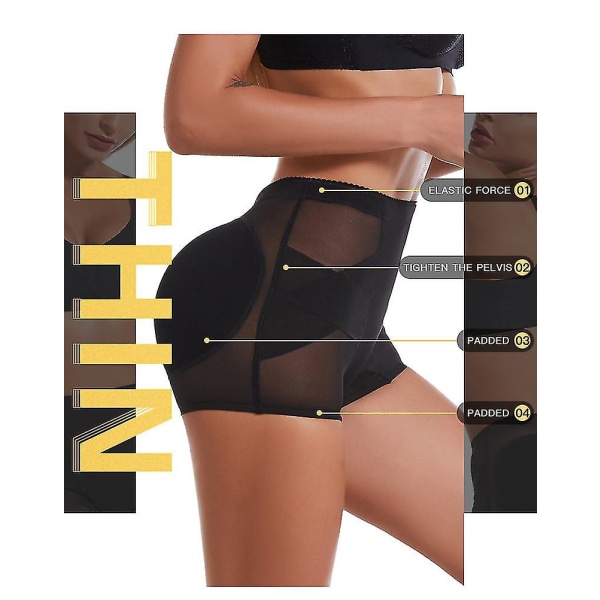 Dame rumpeforstørrende truser Body Shaper bukser hofteforstørrende truse rumpeforstørrende undertøy Black M