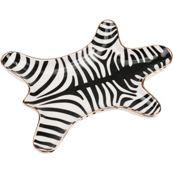 Zebra stribet smykkebakke i keramik serveringsplade forgyldt 5,9 tommer, sort