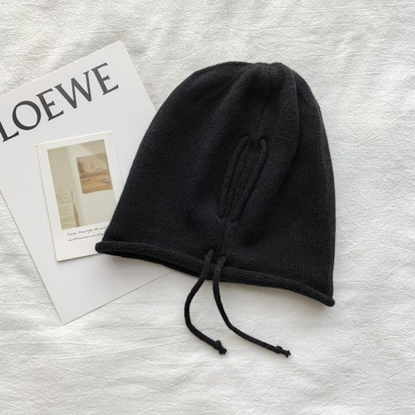 2 stk. Kvinders Snøre Hoved Hat Lazy Fleece Top Strik Hat Ensfarvet B