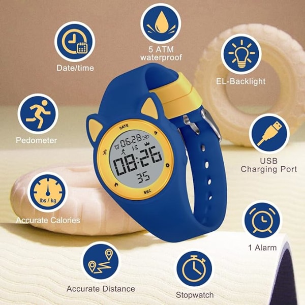 Klockor Digital watch för flickor Pojkar, aktivitetsspårare med väckarklocka, stoppur, ingen app, vattentäta klockor för tonåringar och elever i åldrarna 5-12