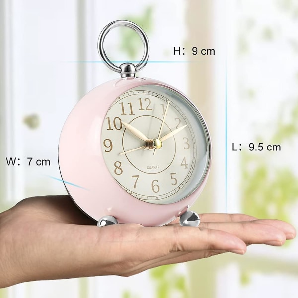 Tyst sängklocka batteridriven utan tickande skrivbordsklocka analog väckarklocka sovrum retro väckarklocka Light Pink