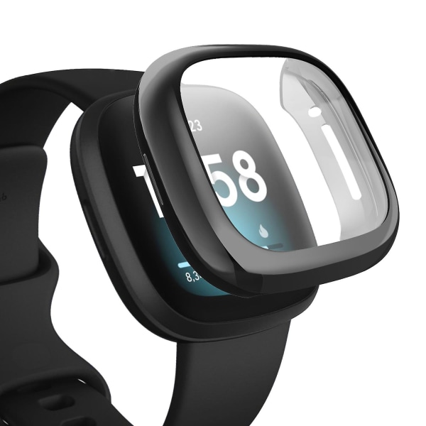 Kompatibel med Fitbit Sense/versa 3 skjermbeskytter Tpu-belagt full dekning skjermbumper deksel Black