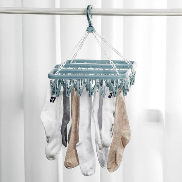 Sock Drying Rack, Sock Drying Rack, Clothes Drying Rack, Folding Indoor Drying Rack with 32 Plastic Clothes Pegs for Socks, Underwear and Clothes Fre green
