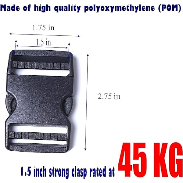 4 st plastspännen (bredd 40 mm) för snabb frigöring på sidan av armband, ryggsäckar och taktisk utrustning