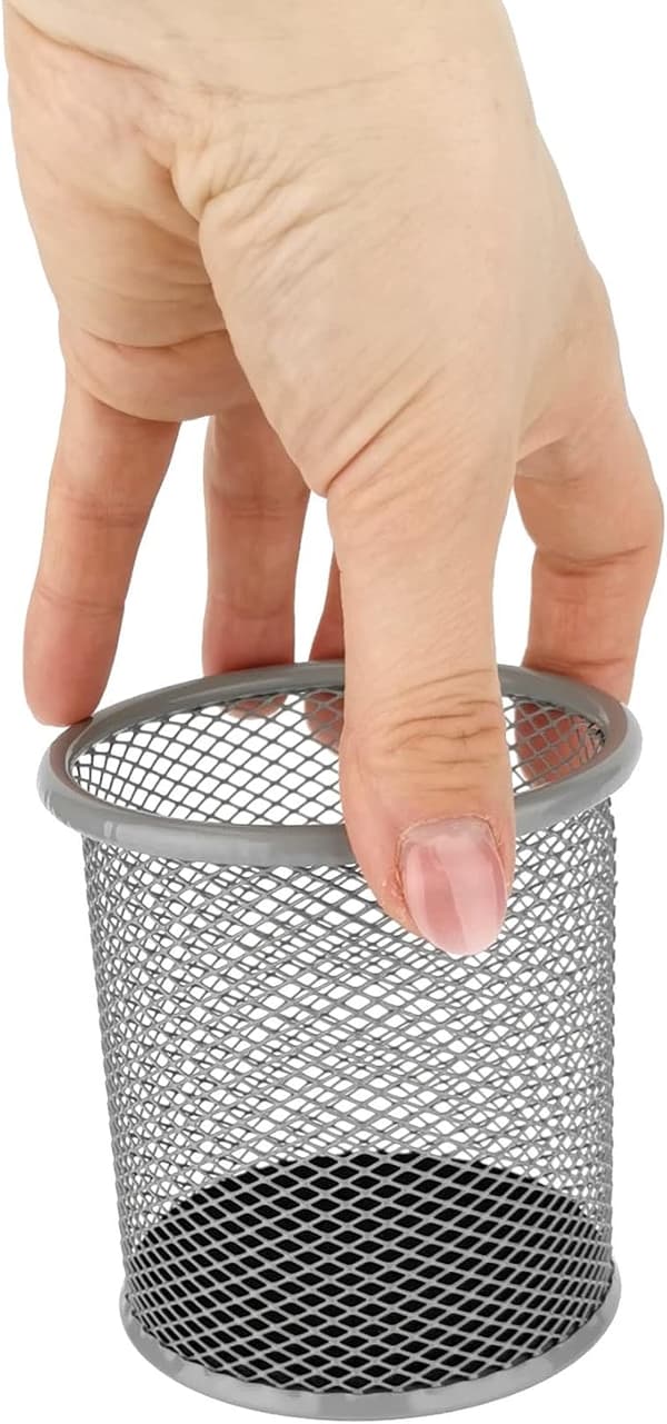 Silver, diameter 9 cm metallpennhållare | rund metallpennhållare