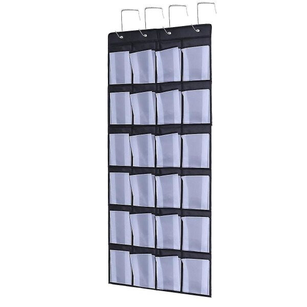 24 Pockets Over The Door Shoe Organizer Non-woven Fabrics Storage Bag Hanging Mesh Pouch (black And White)